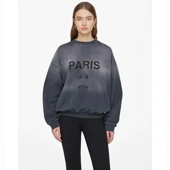 NWT Anine Bing Sweatshirt Jaci Paris is a Myth – Noir Sz Medium - Picture 2 of 15